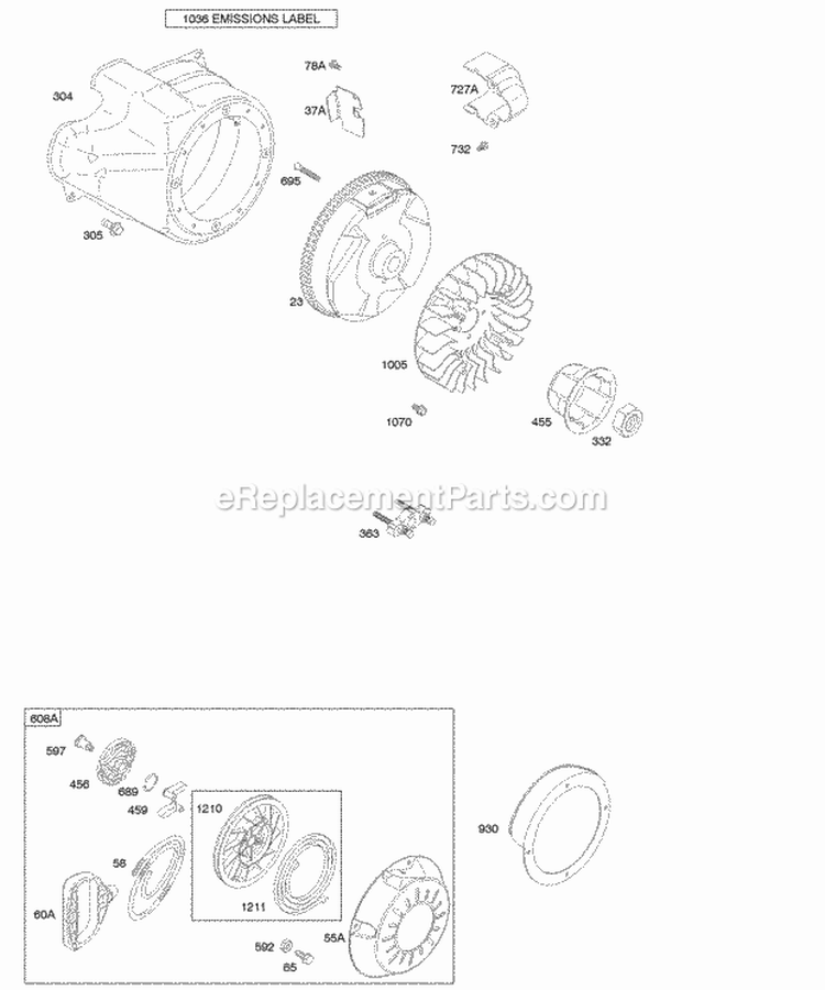 Blower HousingShrouds Flywheel Rewind Starter Diagram and Parts List for 20E114-0927-E1  Briggs and Stratton Engine